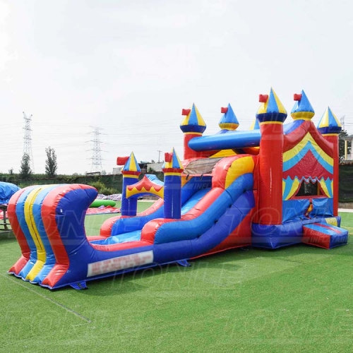 Customized circus theme bouncy castle water slide combo